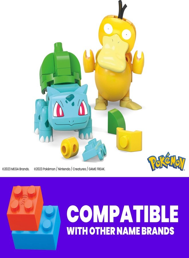 Mega Brands MEGA Pokémon Building Toys Set Bulbasaur & Psyduck with 63 Pieces, 2 Poseable Characters and Poké Ball, 2 Inches Tall, for Kids - Image 2
